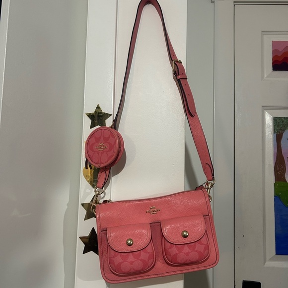 Coach Pink Pennie Crossbody Bag with Coin Purse And Gold Details - Picture 2 of 7